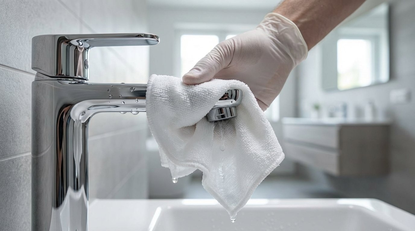 entdecken Sie, wie ein essiggetränktes Tuch Ihren Wasserhahn blitzblank macht und hartnäckige Kalkablagerungen mühelos entfernt