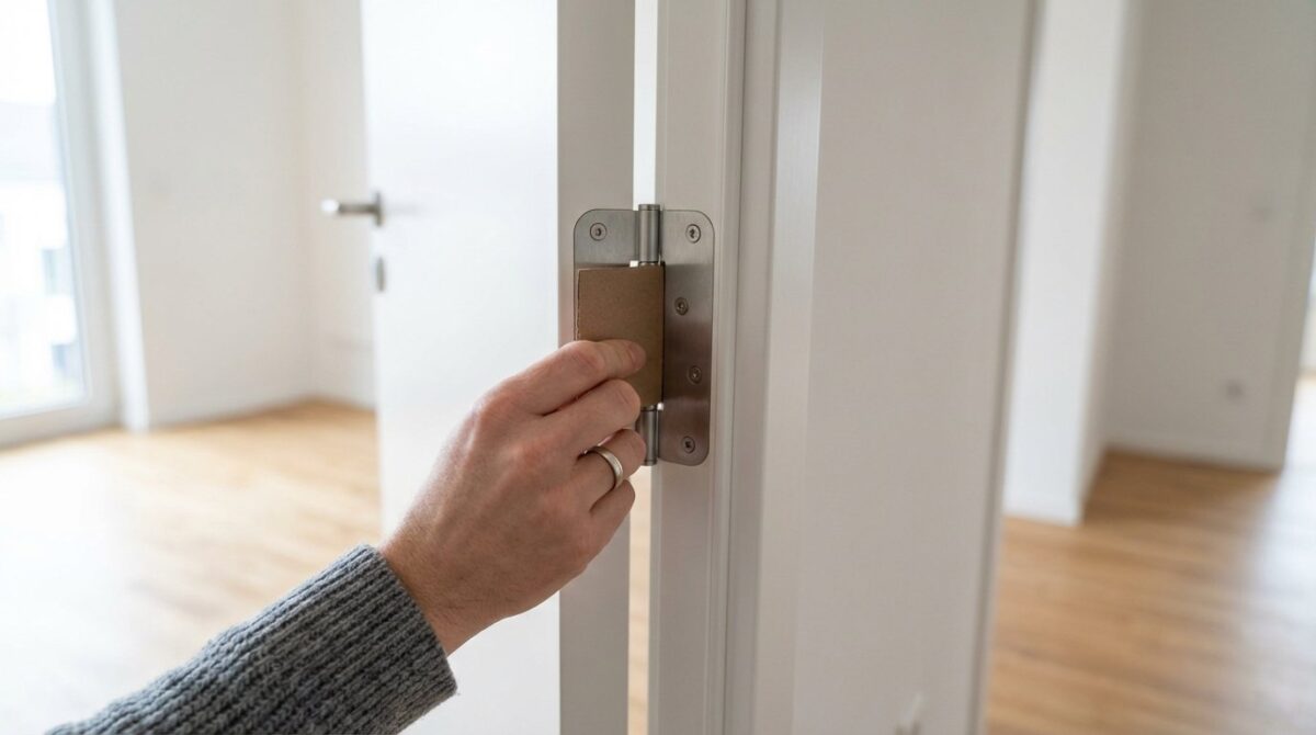 einfacher Kartontrick verhindert zuschlagende Türen durch Scharnier-Justierung - kostenlose Lösung gegen selbstschließende Türprobleme im Haushalt