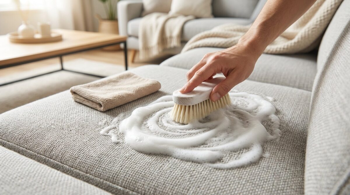 entdecken Sie wie einfacher Seifenschaum hartnäckige Sofaflecken entfernt und teure Fleckenentferner überflüssig macht
