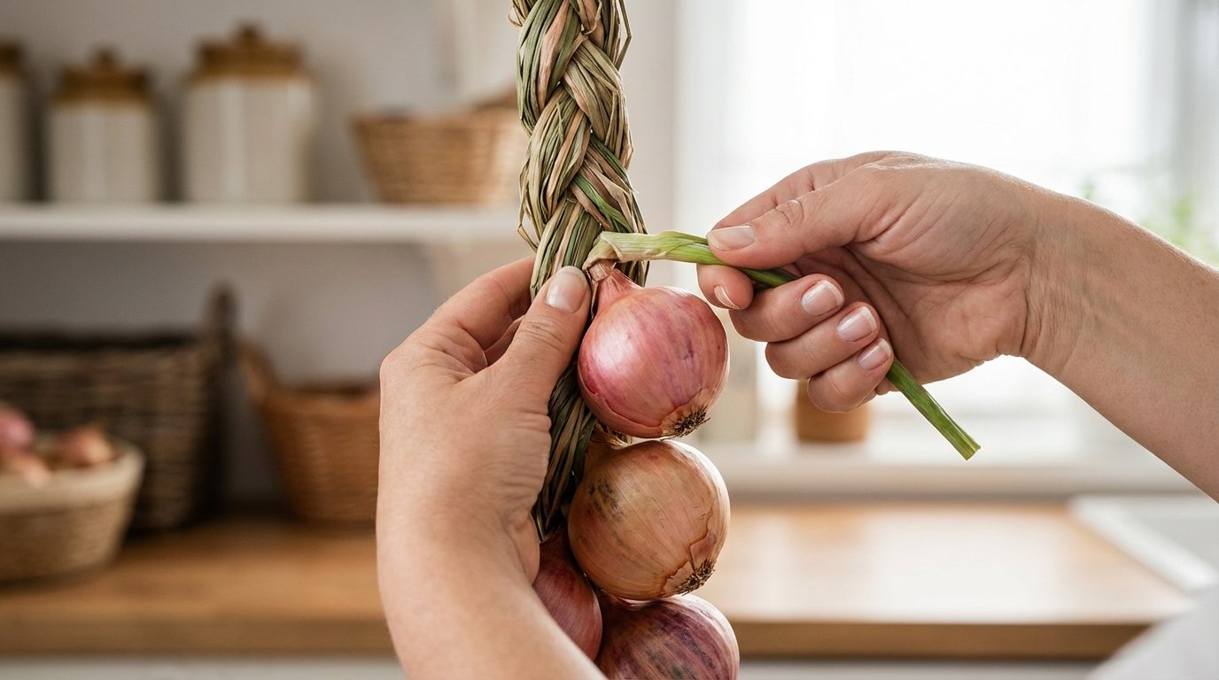 entdecken Sie die ancestrale Flechttechnik aus Roscoff, um Zwiebeln monatelang frisch und knackig zu lagern - das jahrhundertealte Geheimnis der Bruderschaft