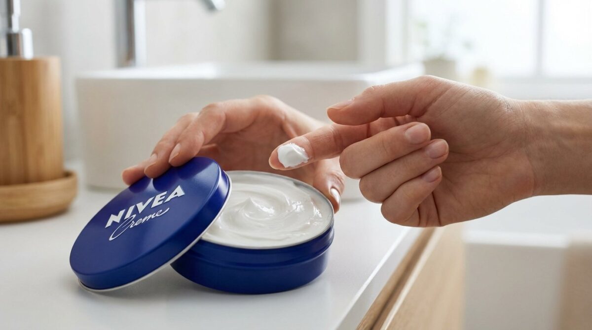 nivea creme im hauttest: sichtbare vorher-nachher ergebnisse nach einer woche täglicher anwendung auf einer gesichtshälfte