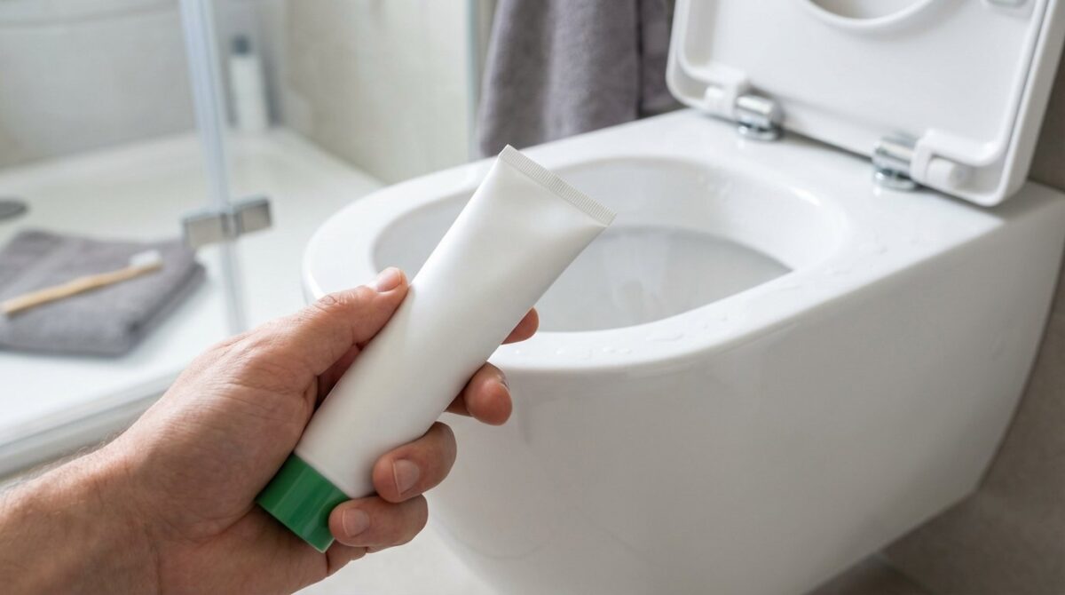 entdecken Sie, wie eine günstige Zahnpasta Ihre Toilette einen Monat lang sauber und frisch hält – das einfache Geheimnis ohne teure WC-Blöcke