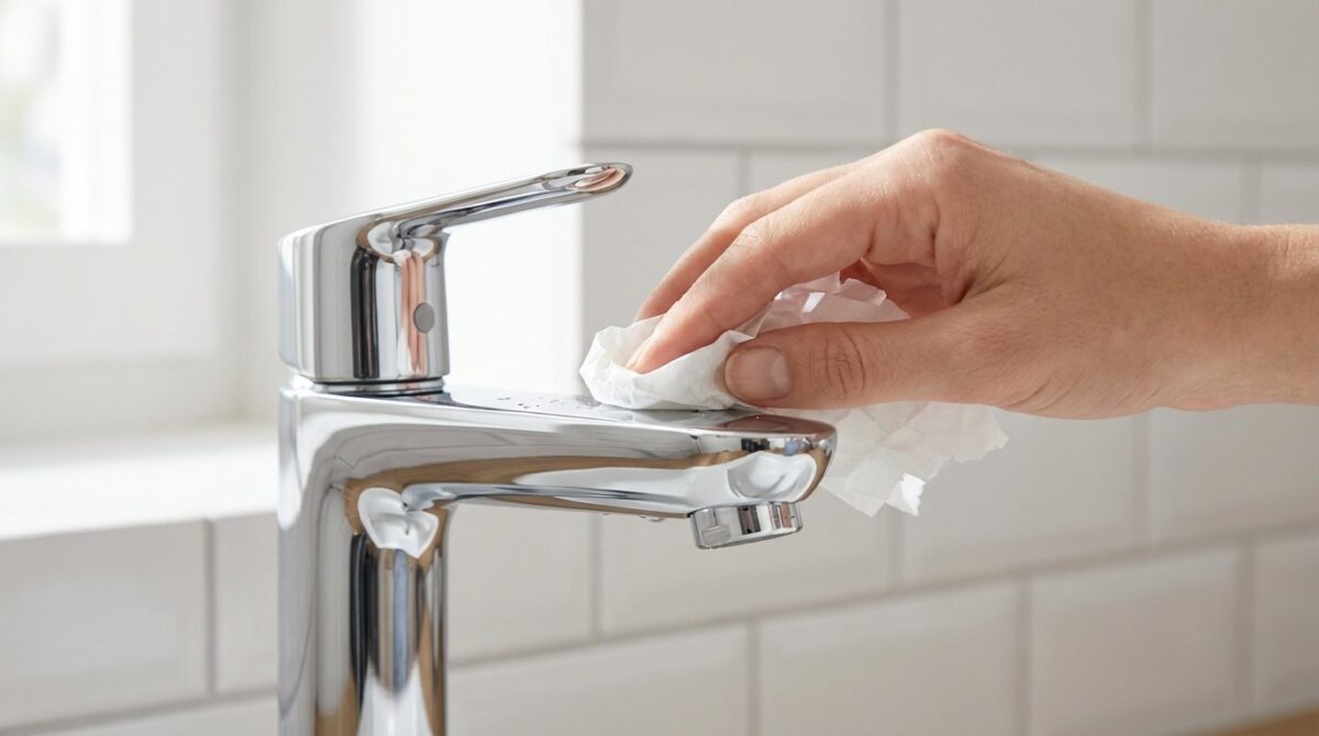 so entfernen Sie Kalkflecken im Bad mit Backpapier statt teuren Reinigern und Tüchern - eine einfache und effektive Methode