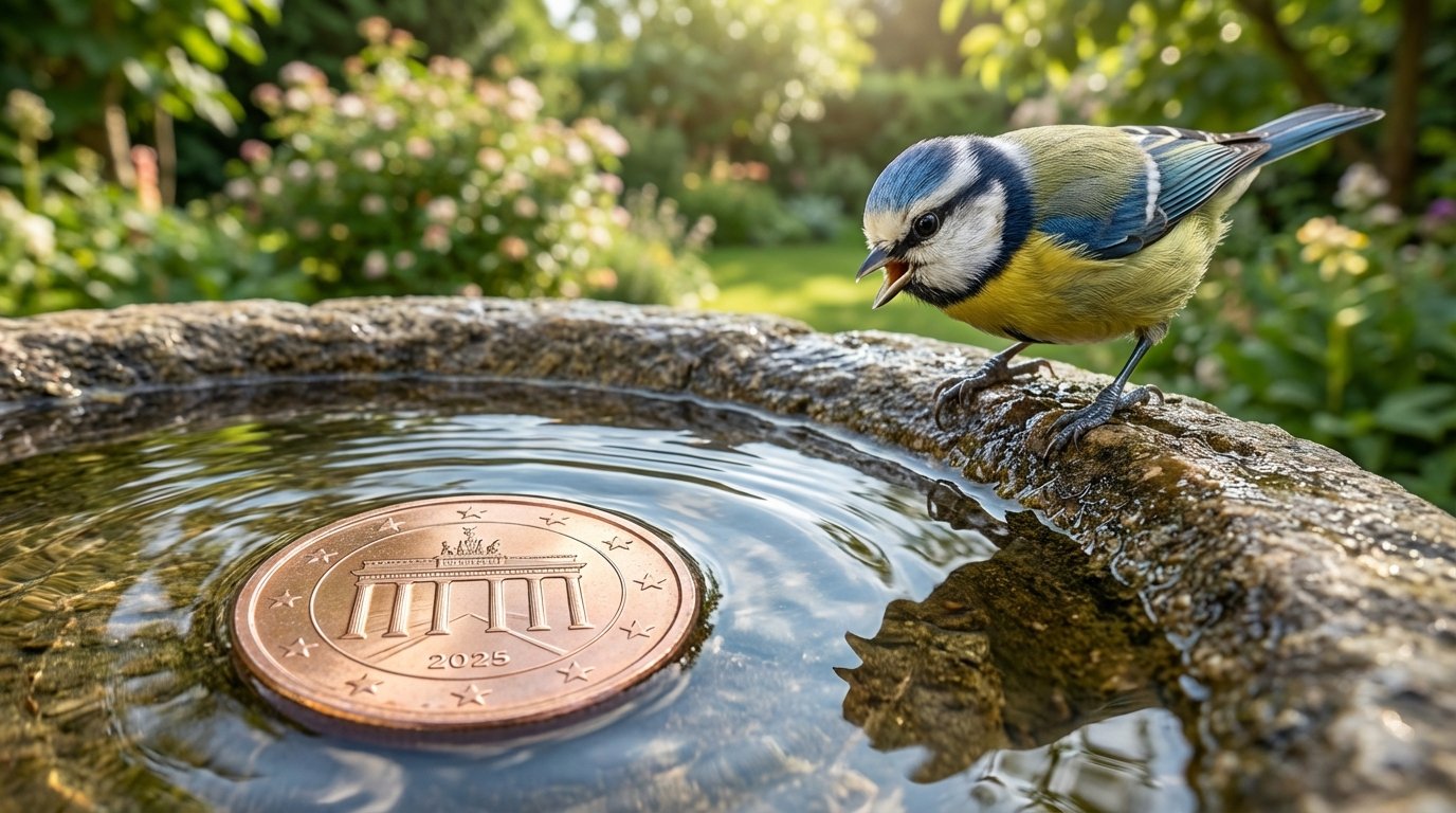 entdecken Sie, wie eine 2-Cent-Münze Ihr Vogelbad sauber hält, Algen verhindert und Vögel anzieht – der geniale Trick erklärt