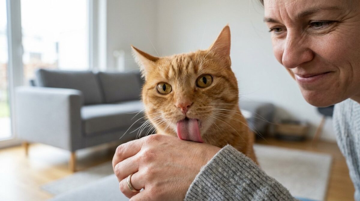 entdecken Sie, warum Ihre Katze leckt und knabbert: Anzeichen für Zuneigung, Stress oder versteckte Gesundheitsprobleme bei Katzen